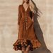 Women's Clothing Elegant Velvet Wrap Dress – V-Neck Long Sleeve With Belted Waist & A-Line Silhouette (S-XXL)_ecoleips.com