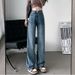 Retro High-Waisted Blue Loose Straight Leg Jeans Women's Slimming Flowy Floor-Length Pants for Spring Summer_ecoleips.com