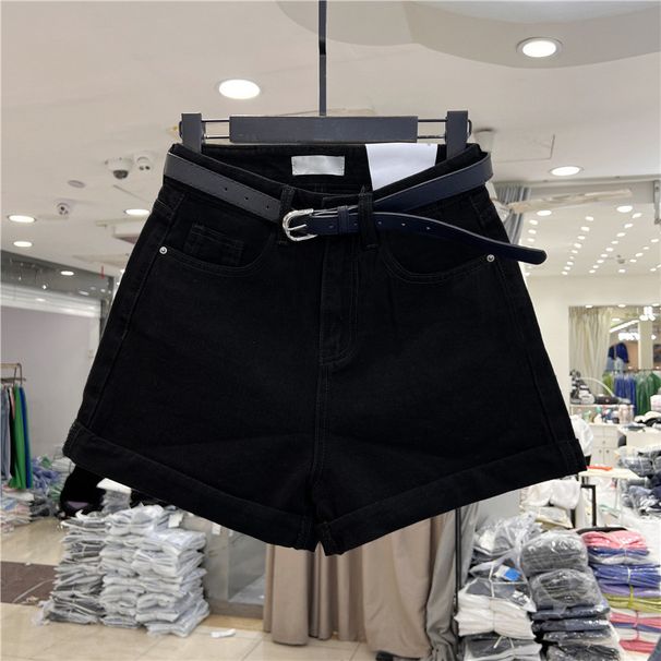 2025s Women's Loose High Waist Denim Shorts Slimming Wide Leg A-Line Casual Rolled Hem Thin Hot Pants For Plus Size Women_ecoleips.com