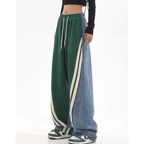 Women's Clothing Trendy Wide Leg Pants Patchwork Jeans High Street Style Loose Fit Casual Autumn Dance Sports_ecoleips.com