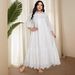 Middle Eastern Cross-border Plus-size Long-sleeve Textured Solid Color Puff-sleeve Collared Arabic Islamic Casual Dress_ecoleips.com