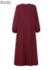ZANZEA Women Color Block Patchwork Maxi Dress Fake Two-Piece Islamic O Neck Muslim Long Dresses Long Sleeve 2024 Fall Abaya Robe_ecoleips.com