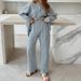 Women's Clothing Autumn Loose Elastic Wrinkled Long Sleeved Shirt Wide Leg Pants Casual Two Piece Suit_ecoleips.com