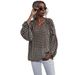 Summer Fashion Long-Sleeved Printed Checkered Striped V-Neck Top For Women_ecoleips.com