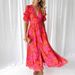 Women's Clothing Women's Short Sleeved Puff Sleeves V Neck Buttons Fashionable And Elegant Long Dress_ecoleips.com