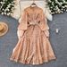 Women's Clothing Palace Style Dress Spring Elegant Embroidered Lantern Sleeve Waist Single-breasted Large Dress_ecoleips.com