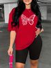Summer Women's Casual Fashion Creative Butterfly Love Print Round Neck Loose T-shirt+shorts Two-piece Sportswear Suitable For Daily Wear-29_ecoleips.com