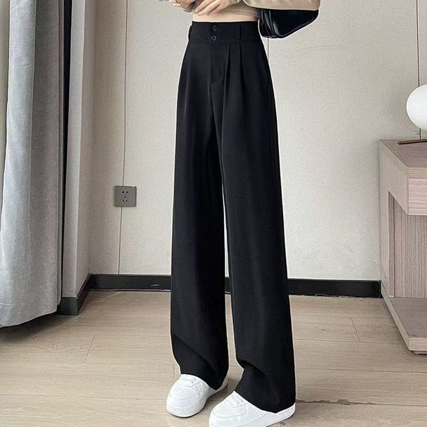 Women's Clothing Women's Slim Fit Wide Leg Pants Casual Loose Black Straight Leg Suit Pants Versatile Drapey Summer Trousers_ecoleips.com