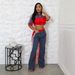 Women's Clothing Colorblock Contrast Two Piece Women's Sportswear Short Top + Wide Leg Pants Set_ecoleips.com