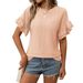 Women's Solid Color Short Sleeve T-Shirt With Flutter Sleeve, Round Neck Blouse Top For Summer, Casual Elegant Tee_ecoleips.com