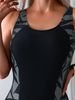 Women's Geo Print Boyleg One Piece Swimsuit Open Back Athletic Slim Fit Bathing Suit For Training_ecoleips.com