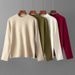 Women's Japanese Korean Style Semi High Neck Knitted Sweater round Neck Long Sleeve Solid Color Base Layer Shirt Loose Fit for Autumn Winter_ecoleips.com