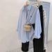 Blue Striped Lapel Shirt for Women Versatile Long Sleeved Top Simple Temperament Fashion Layered Jacket_ecoleips.com