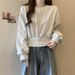 European American Style Short, Slim-fit, Long-sleeved Sweatshirt For Women, Spring And Autumn Thin, Loose, Hoodless,_ecoleips.com