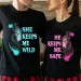 She Keeps Me Strong He Keeps Me Safe Couple Matching T Shirt Wolf Couple T Shirt Casual Black LOVER Shirt Tops Valentine Shirts_ecoleips.com