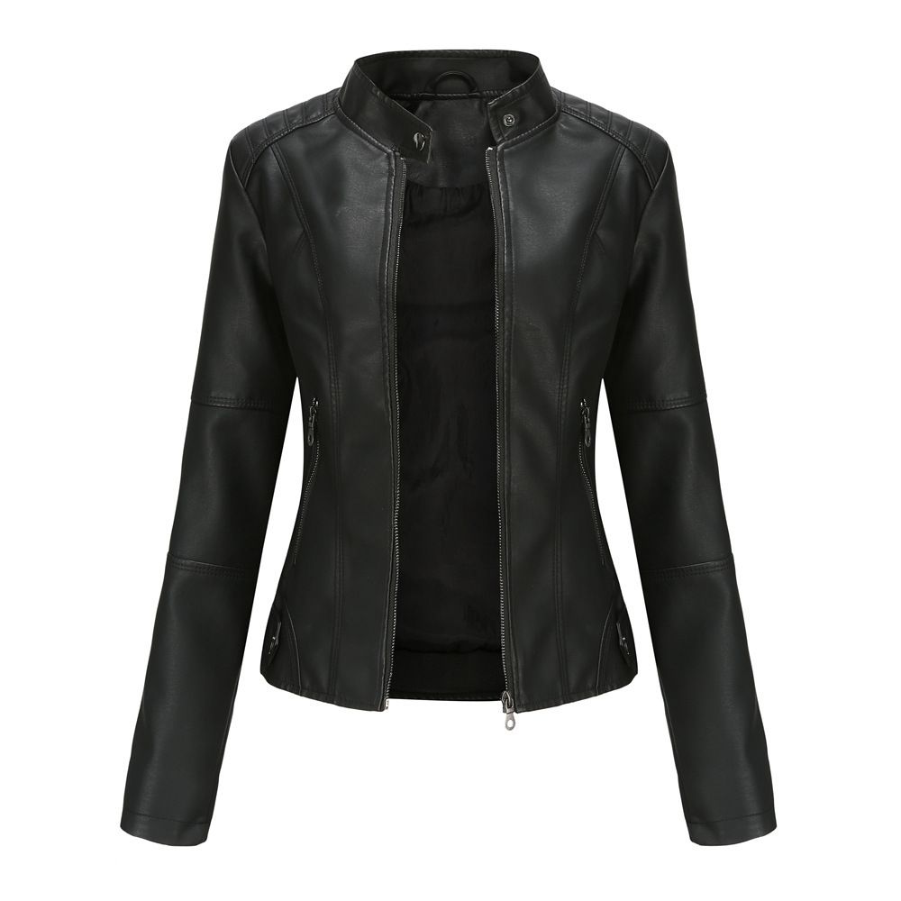 K Women's Leather Jacket Slim Fit Jacket Thin Jacket Motorcycle Suit Large Stand Up Collar_ecoleips.com