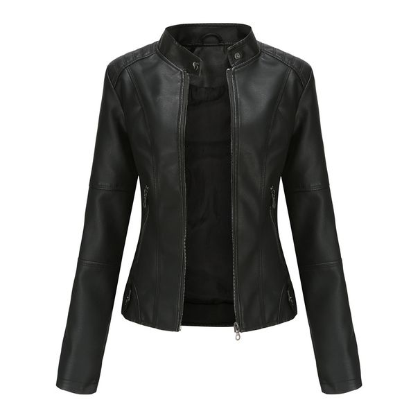 K Leather Jacket, Slim Fit Jacket, Thin Jacket, Women's Motorcycle Suit, Plus Size Stand Up Collar Leather Jacket_ecoleips.com
