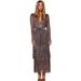 Elegant High-Waisted Floral Print Maxi Dress With Asymmetrical Hem For Work & Evening Wear Artistic Asymmetrical Hem_ecoleips.com