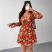 Elegant Plus Size Floral Wrap Dress – Long Sleeve V-Neck Printed Midi Dress For Women (Spring/Autumn, Stretchy Knit Fabric)_ecoleips.com