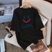 Women's Oversized Smiley Face Short Sleeve T-Shirt Casual Cotton Tee for Summer Daily Wear Multiple Colors Available_ecoleips.com
