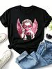 Women Vintage Pink Angel Cupid Graphic T Shirt Heart Sunglasses Bubble Bow Print Crew Neck Short Sleeve Coquette Y2K Summer Tee_ecoleips.com