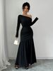 Women's Clothing One Shoulder Sexy Pleated Dress Autumn And Winter High Cooling A Skirt_ecoleips.com