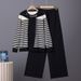 Women's Elegant Knitted Two-Piece Set Striped Sweater Wide Leg Pants Autumn Winter Professional_ecoleips.com