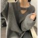 K Design Sense V-neck Collar Knitted Sweater For Women, New Style Pullover Long-sleeved Lazy Style Sweater._ecoleips.com