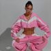 "Women's Casual Sweater Set - Sporty & Stylish Spliced Knitwear For Everyday Comfort, Pink & White Options, S/M/L Sizes"_ecoleips.com