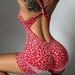 Seamless Leopard Print Cross-strap One-piece Shorts Outfit, Fitness Tight-fitting High-elasticity Yoga Tank Top With_ecoleips.com