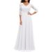 6 Colors 5 Sizes New European And American Hot Selling Lace Splicing Long Waist Noble Dress_ecoleips.com