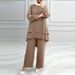 H731 Muslim New Women's Clothing Solid Color Double Layer Top Fashion Elegant Loose Wide Leg Pants Set_ecoleips.com