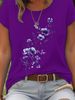 Purple Floral Branch Women's Tee - Delicate Watercolor Flower Graphic, Casual Light Purple Top_ecoleips.com