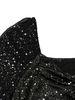 Fashion Sexy Mini Dress, Chiffon Knit Patchwork Design, Princess Sleeves & Shiny Sequins, Trendy Party Gown For Fall Wint_ecoleips.com