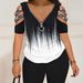 Women's Clothing Fashion Positioning Printed Short Sleeve Women's Casual V neck Zipper Top Shorts Two piece Set_ecoleips.com