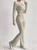 Women's Clothing Round Neck Long Sleeved Fashion Casual Suit Knitted Ribbed Wide Leg Pants Suit_ecoleips.com