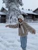 Korean Oversized Faux Fur Coat With Lapel Collar – One-Size Grey Winter Jacket, Trendy Streetwear_ecoleips.com
