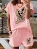 Women’s 2 Piece Outfit Set – Oversized Graphic T-Shirt And Biker Shorts Matching Set, Casual Summer Lounge Tracksuit For Daily Wear-313_ecoleips.com