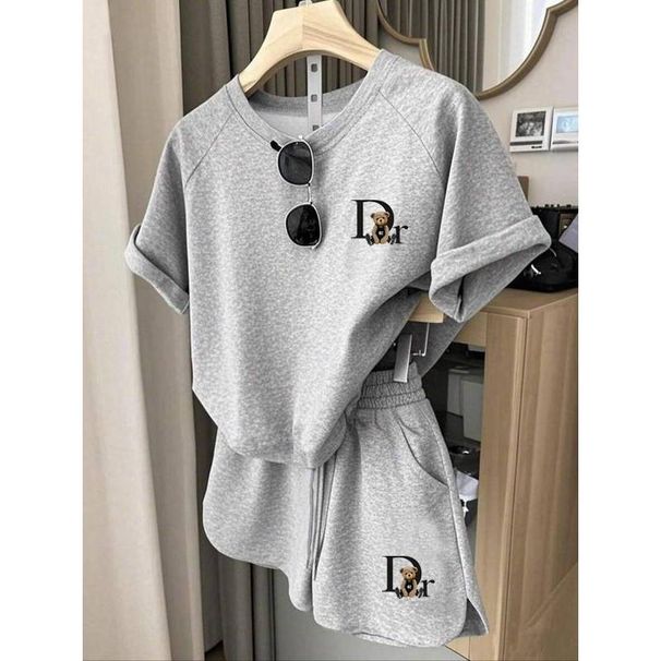 Women's Clothing Hot Selling Women's Fashion Casual Printed Round Neck Mid Length Top Shorts Two Piece Set_ecoleips.com