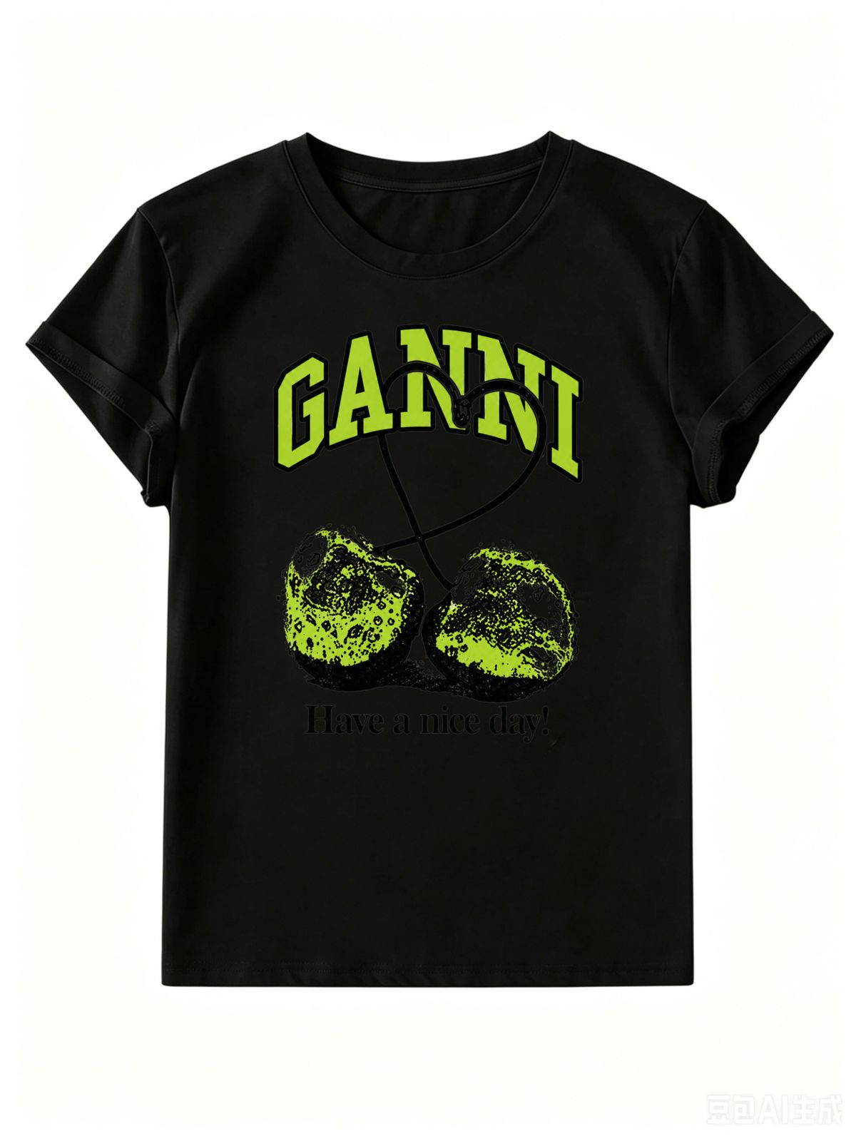 Women's Fluorescent Cherry Letter T-shirt, Everyday Commuting Pure Cotton Top_ecoleips.com