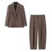 Women's Power Suit Set With Shoulder Pads & Double Breasted Blazer - Slim Fit Zipper Tapered Pants For Business Professional Attire_ecoleips.com
