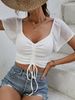 Summer New Product Temperament Short Sleeved Chiffon Top Low Cut Sexy Drawstring Strap Slim Fit Base Shirt_ecoleips.com