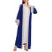 Elegant Muslim Abaya Dress With Lace Trim – Modest Long Sleeve Maxi Dress For Women (Blue) | Flowy Polyester Chiffon Prayer Dress_ecoleips.com