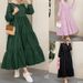 Women's Clothing Muslim New Ruffle Sleeves Pleated Hem Solid Color Round Neck Long Women's Big Swing Dress_ecoleips.com