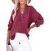 Women's Pleated Button Long Sleeve Top Solid Color Loose Fit Cotton Pullover Shirt Fashion Spring Autumn_ecoleips.com