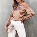 Women's Clothing Parisian Off-Shoulder Blouse | Crushed Satin Shirt With Bell Sleeves – Romantic Rose Gold & Modern Baroque Elegance_ecoleips.com