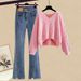 Women's Clothing Knitted Sweater & Jeans Two-Piece Set Plus Size Autumn Knitted Sweater & Ripped Jeans Two-Piece Set – Soft Style Slimming Outfit_ecoleips.com