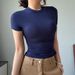 25 Summer New Female Spice Girls Solid Color Round Neck Slim-fitting Short Bottoming Shirt Basic Short-sleeved T-shirt_ecoleips.com