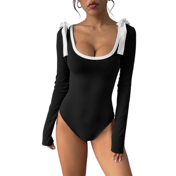 Voya Women's Autumn And Winter New Spicy Girl Slim Fit Jumpsuit With Square Neckline And Flared Sleeves, Fashionable And Sexy Long Sleeved Jumpsuit_ecoleips.com