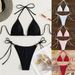 Women's Sexy Lace-Up Bikini With Heart Shaped Rhinestones Solid Color Two Piece Swimsuit European American Style Multi Color_ecoleips.com